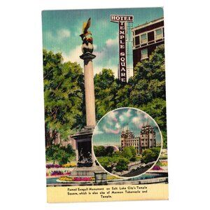 Hotel Temple Square Salt Lake City UT Vintage Postcard Seagull Monument Mormon